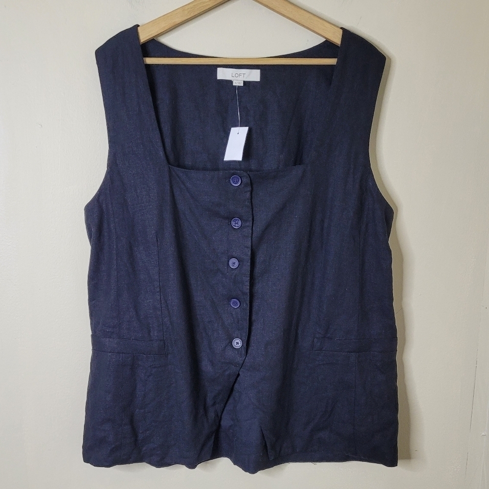 LOFT Black Drape Tank Linen Blend Pocket Vest Size XL NWT - Picture 2 of 10